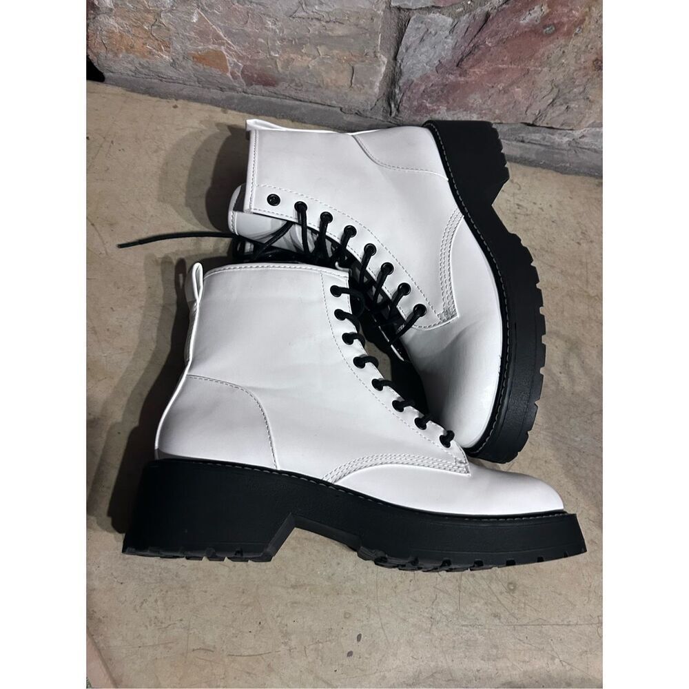 Madden Girl Combat Boots Carra Lug Sole Lace Up & Zip Round Toe Block Heel Sz 9M - Picture 5 of 12